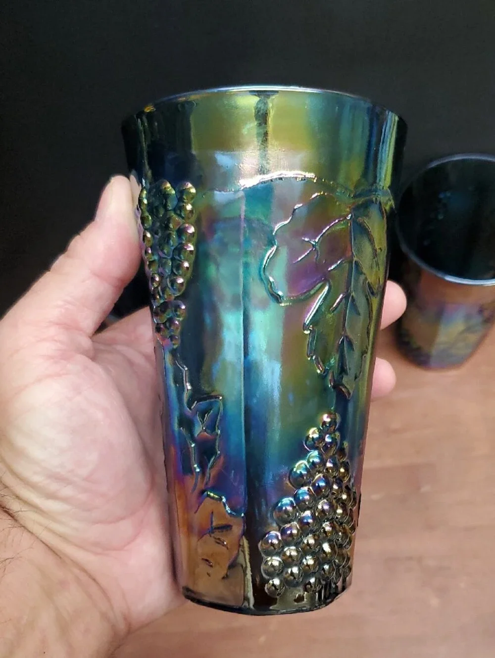 Vintage Blue Iridescent Harvest Grape Tumbler Set